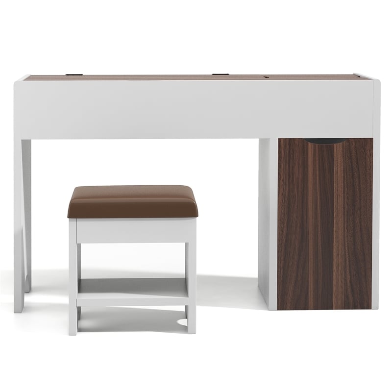 Furniture of America Caron Wood 2pc Flip-Top Vanity Table Set in White & Walnut