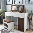 Furniture of America Caron Wood 2pc Flip-Top Vanity Table Set in White & Walnut