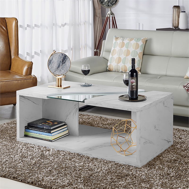 Furniture of America Lenu Contemporary Wood Storage Coffee Table in White