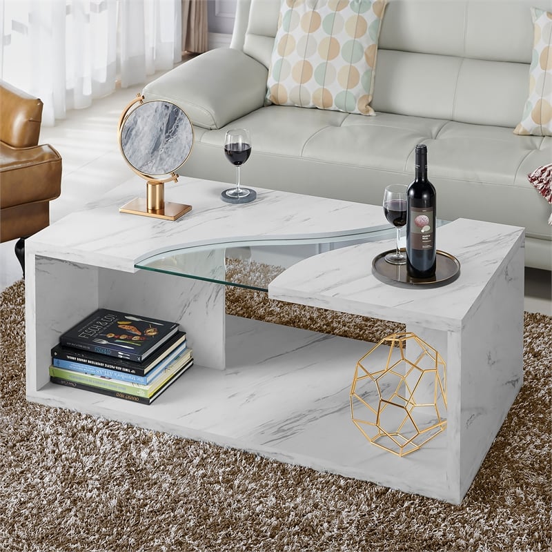 Furniture of America Lenu Contemporary Wood Storage Coffee Table in White