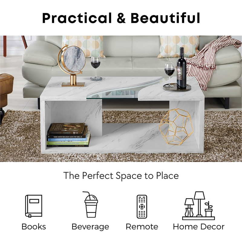 Furniture of America Lenu Contemporary Wood Storage Coffee Table in White