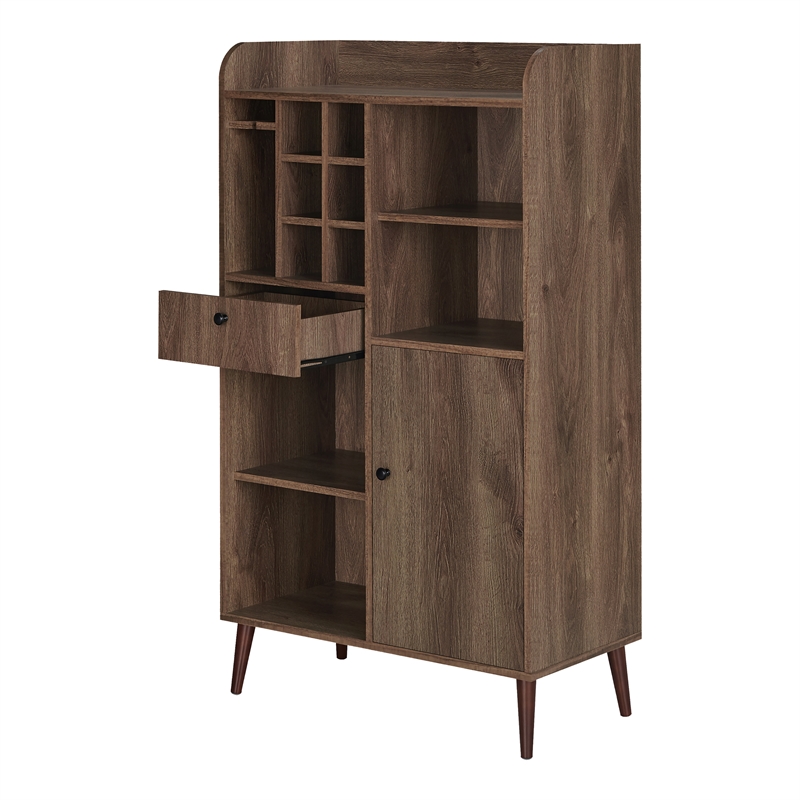 Furniture of America Alzon Wood Multi-Storage Wine Rack in Distressed Walnut