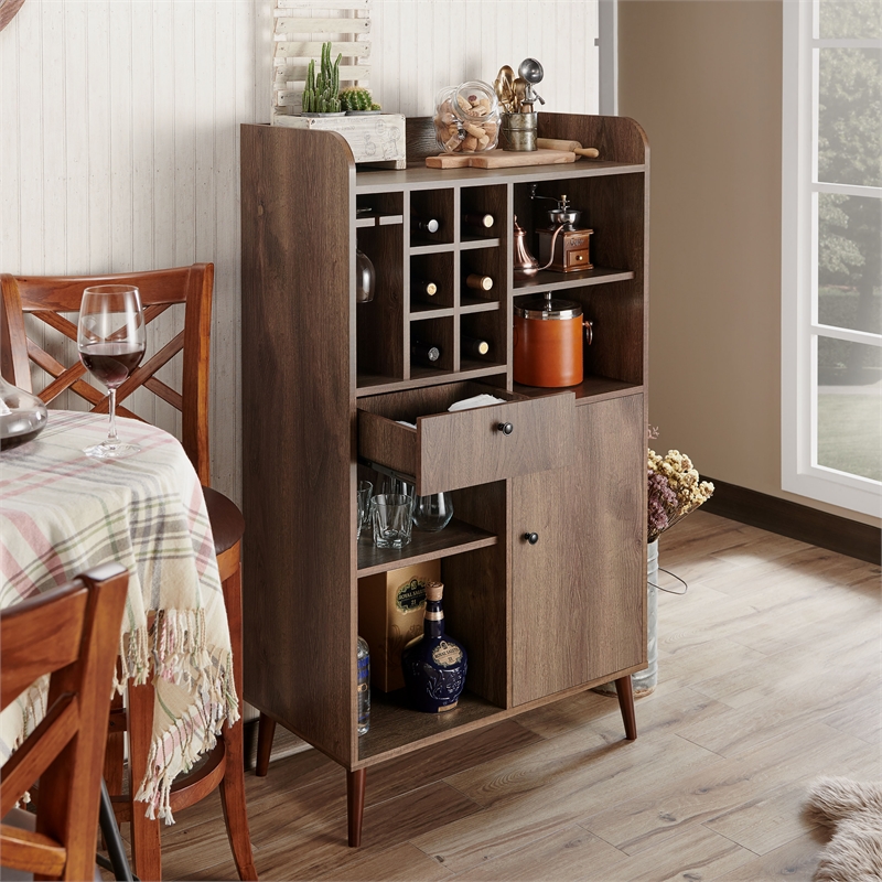 Furniture of America Alzon Wood Multi-Storage Wine Rack in Distressed Walnut