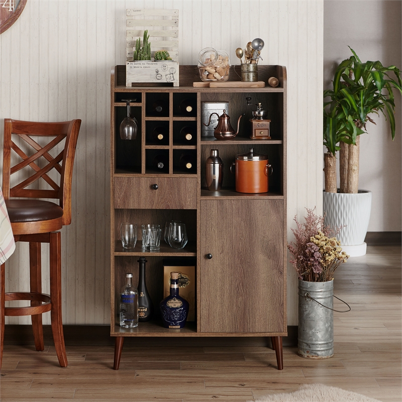 Furniture of America Alzon Wood Multi-Storage Wine Rack in Distressed Walnut