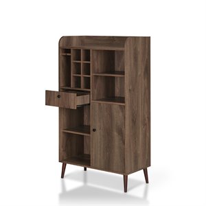furniture of america alzon wood multi-storage wine rack in distressed walnut