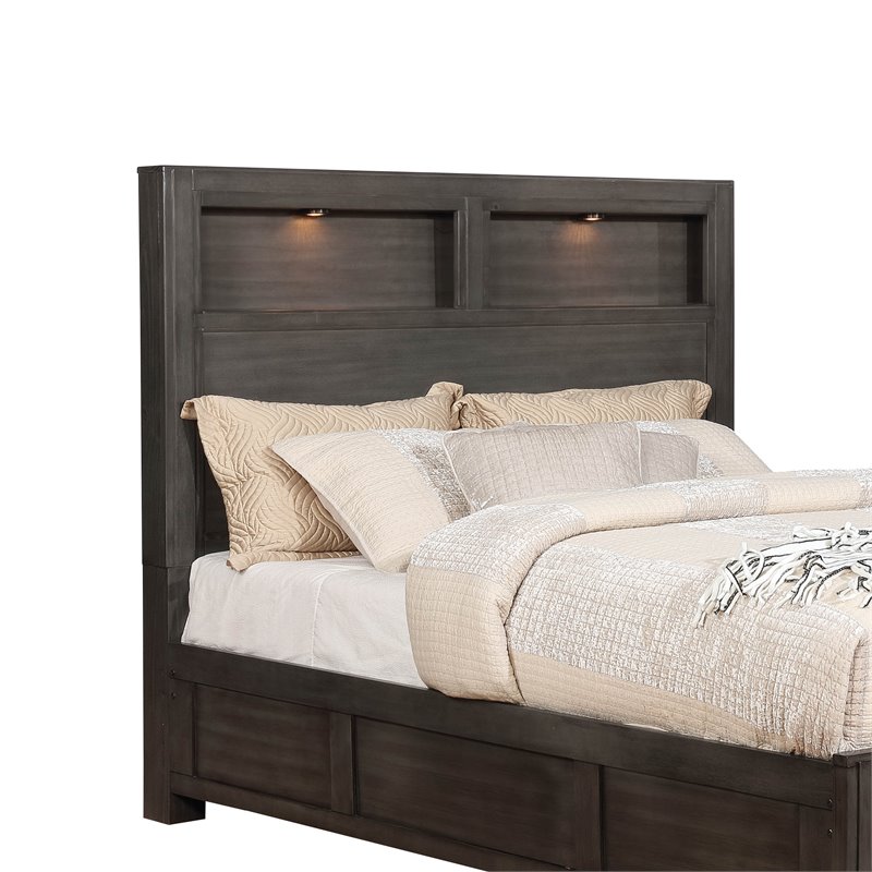 Queen Bookcase Headboard With Lights, Mission Style Bookcase Headboard
