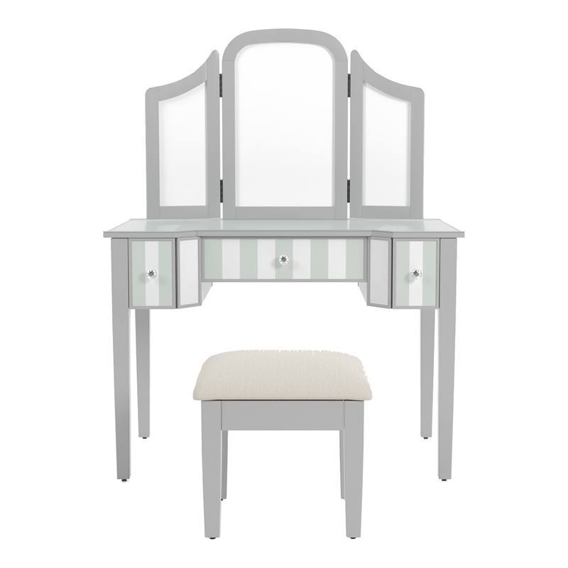 Furniture of America Aleana Contemporary Wood 3-Piece Vanity Set in Silver