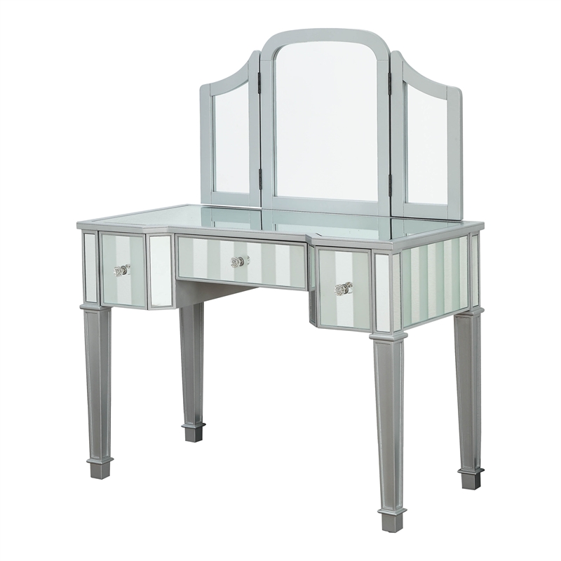 Furniture of America Aleana Contemporary Wood 3-Piece Vanity Set in Silver