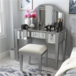 Furniture of America Aleana Contemporary Wood 3-Piece Vanity Set in Silver