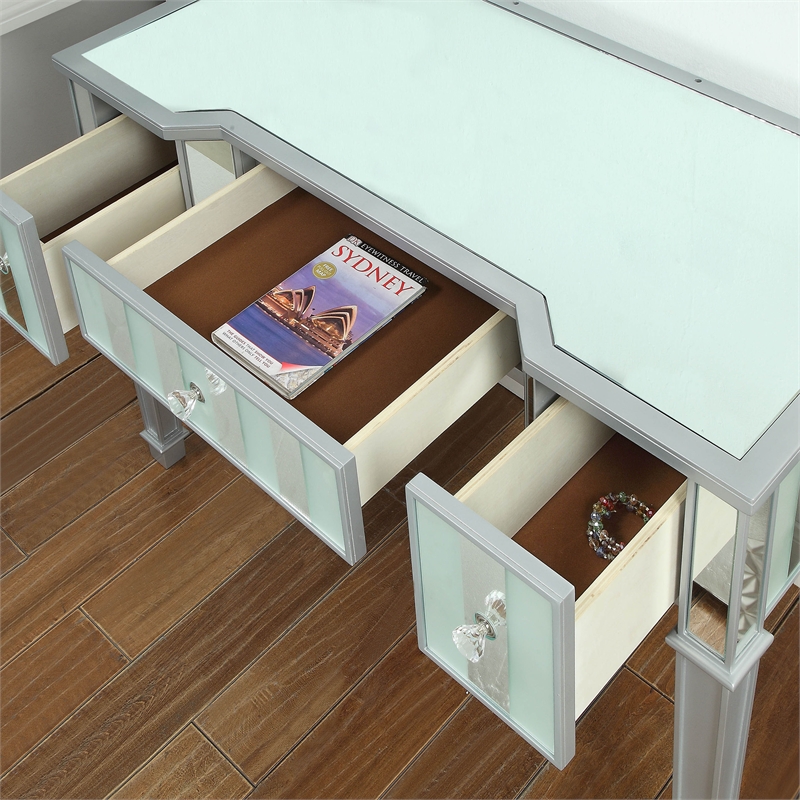 Furniture of America Aleana Contemporary Wood 3-Piece Vanity Set in Silver