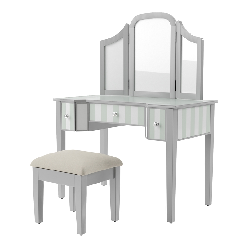 Furniture of America Aleana Contemporary Wood 3-Piece Vanity Set in Silver