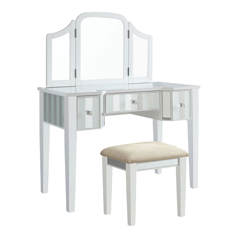Furniture of America Aleana Contemporary Wood 3-Piece Vanity Set in White