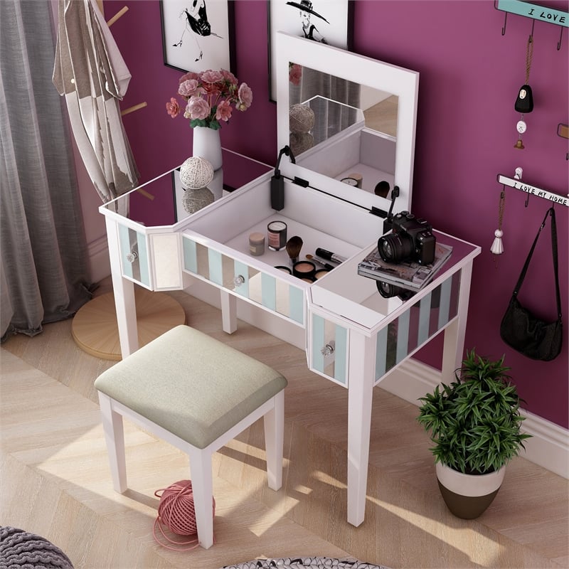 Furniture of America Modaz Wood Flip-Top 3-Piece Vanity Set in White
