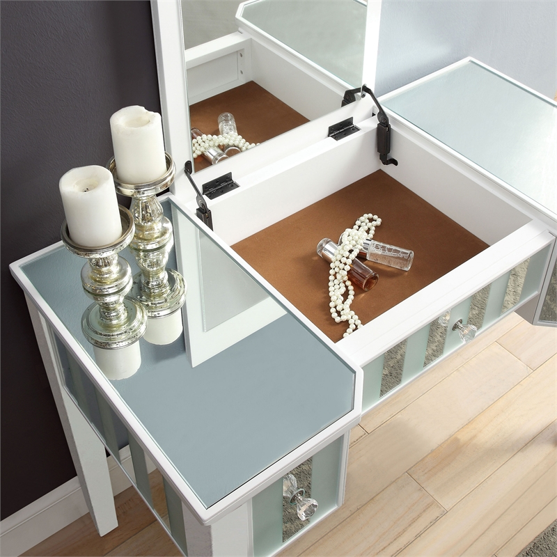 Furniture of America Modaz Wood Flip-Top 3-Piece Vanity Set in White