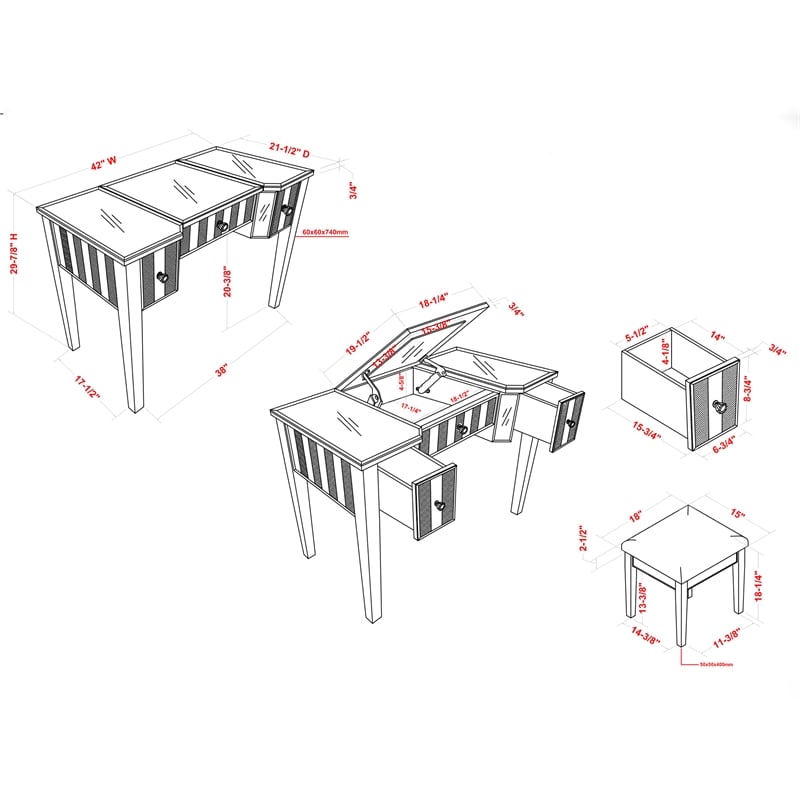 Furniture of America Modaz Wood Flip-Top 3-Piece Vanity Set in White