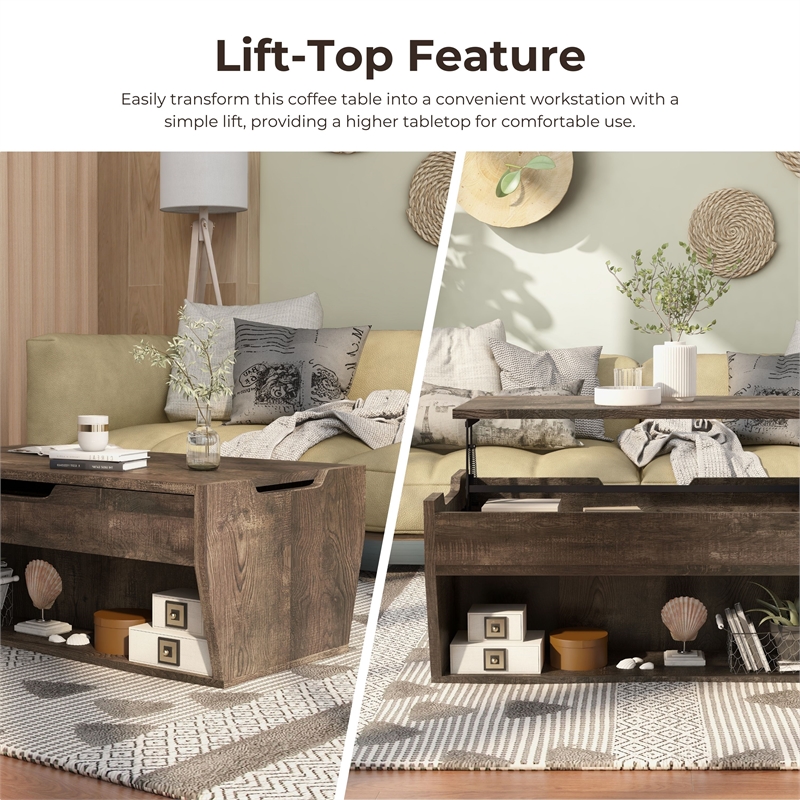 Furniture of America Edwards Wood Lift-Top Coffee Table in Reclaimed Oak