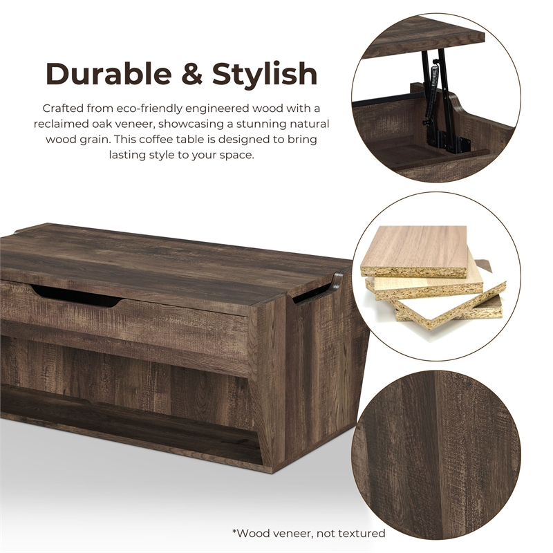 Furniture of America Edwards Wood Lift-Top Coffee Table in Reclaimed Oak