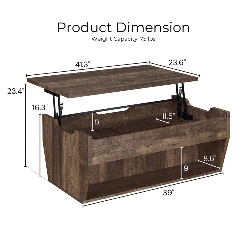 Furniture of America Edwards Wood Lift-Top Coffee Table in Reclaimed Oak