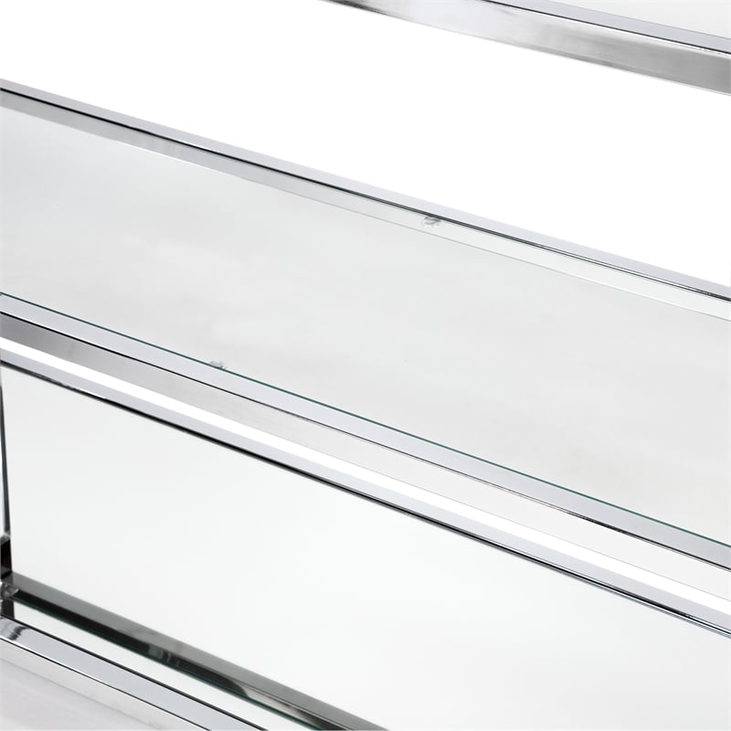 Furniture of America Jask Contemporary Glass 2-Shelf Sofa Table in Chrome