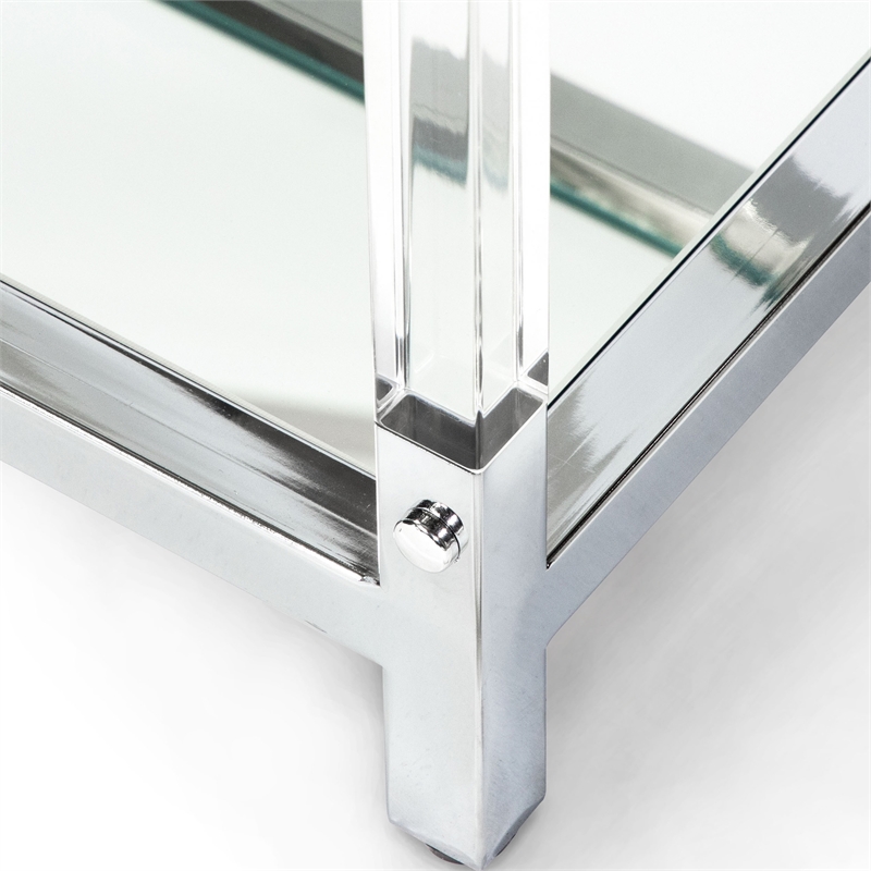Furniture of America Jask Contemporary Glass 2-Shelf Sofa Table in Chrome