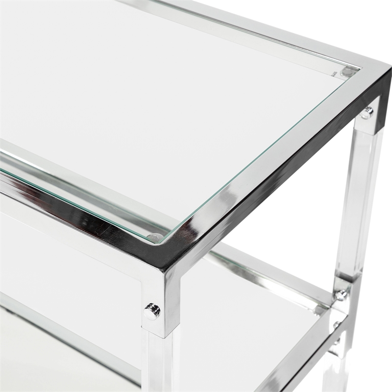 Furniture of America Jask Contemporary Glass 2-Shelf Sofa Table in Chrome