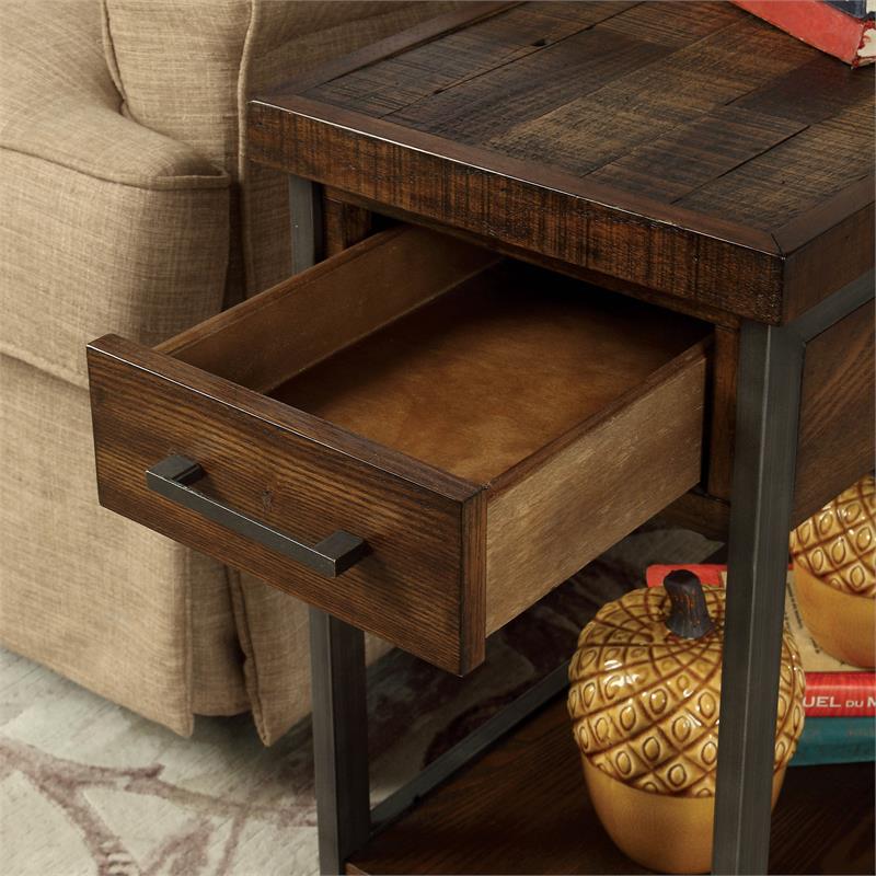 Furniture of America Balcon Rustic Wood 1-Drawer Side Table in Oak