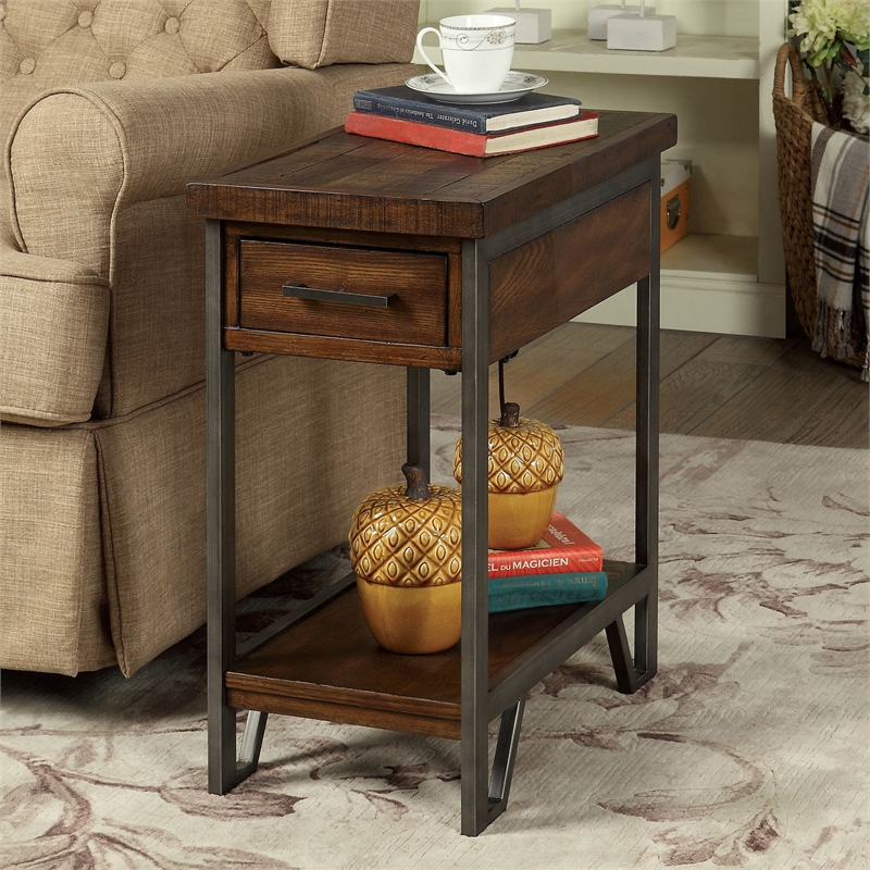 Furniture of America Balcon Rustic Wood 1-Drawer Side Table in Oak