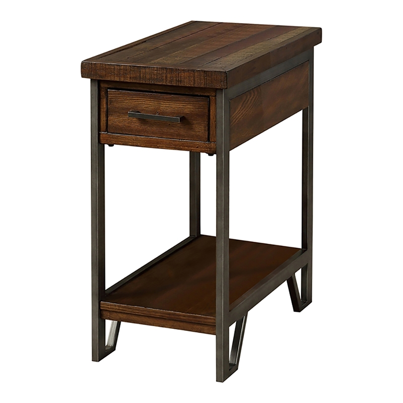 Furniture of America Balcon Rustic Wood 1-Drawer Side Table in Oak
