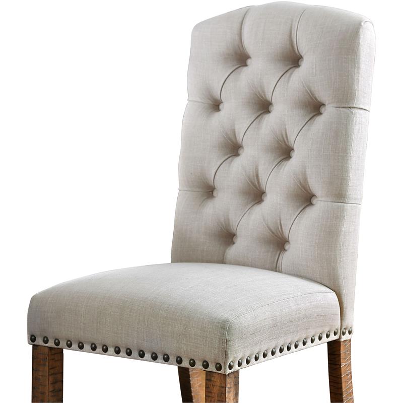 Furniture of America Liston Fabric Tufted Dining Chair in Ivory (Set of 2)