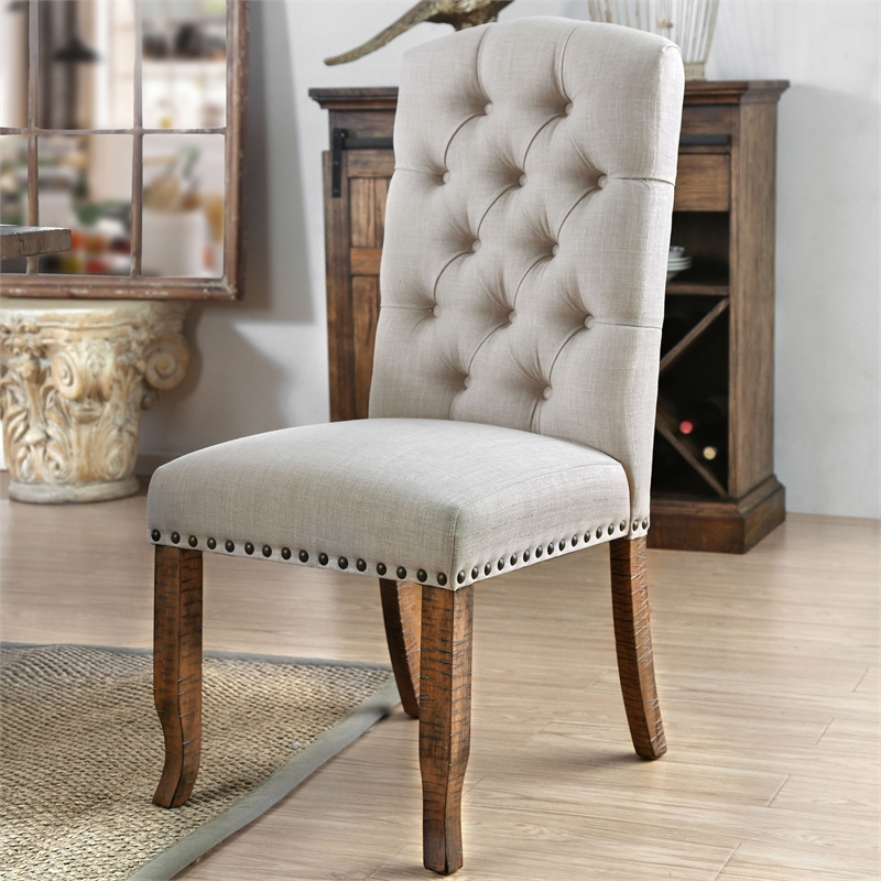 Furniture of America Liston Fabric Tufted Dining Chair in Ivory (Set of 2)