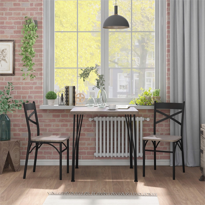 Furniture of America Kelle Transitional Metal 3-Piece Dining Set in Natural Tone