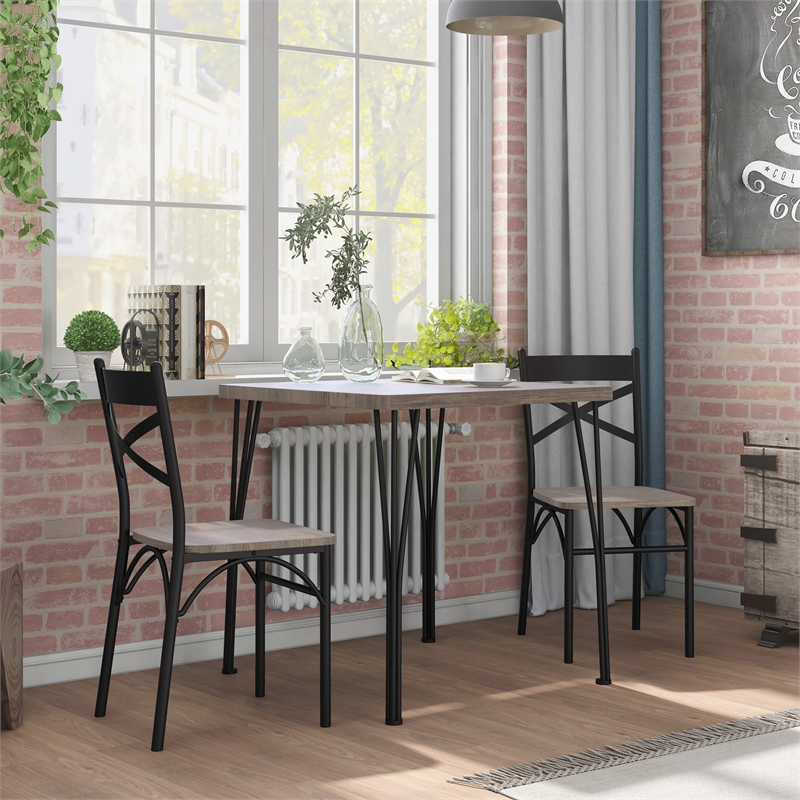 Furniture of America Kelle Transitional Metal 3-Piece Dining Set in Natural Tone