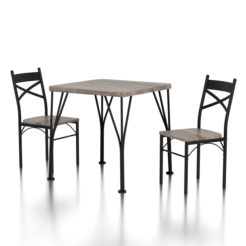 Furniture of America Kelle Transitional Metal 3-Piece Dining Set in Natural Tone