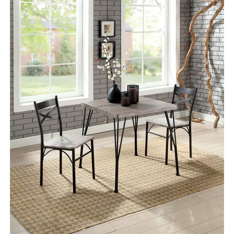 Furniture of America Kelle Transitional Metal 3-Piece Dining Set in Natural Tone