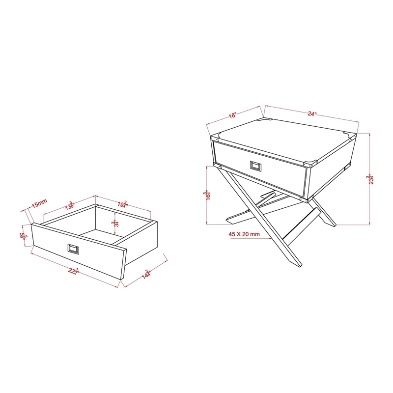 Furniture of America Nenol Contemporary Wood X-Shape Legs End Table in White