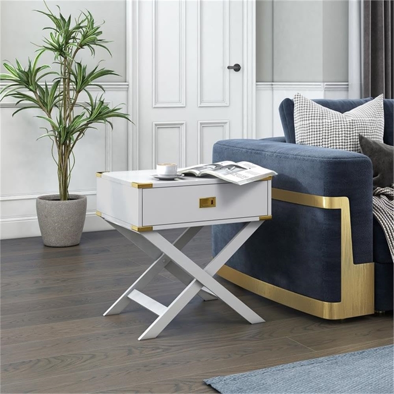 Furniture of America Nenol Contemporary Wood X-Shape Legs End Table in White
