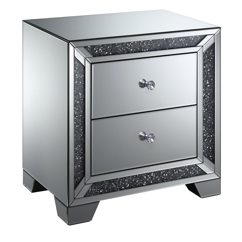 Furniture Of America Evie Contemporary Glass 2 Drawer Side Table In Silver Idf 530st Dr2