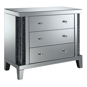 furniture of america maddox 3 drawer glam mirrored side table in silver