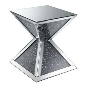 furniture of america maddox glam glass top end table in silver