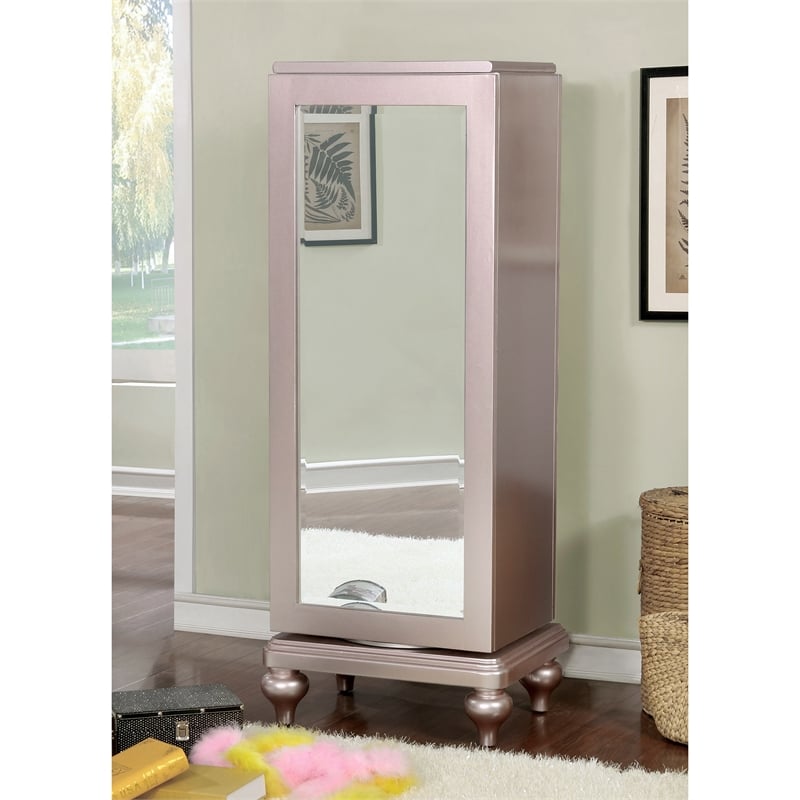 Furniture of America Appell Wood Swivel Chest with Mirror in Rose Gold