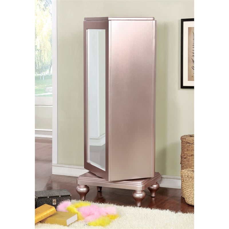 Furniture of America Appell Wood Swivel Chest with Mirror in Rose Gold