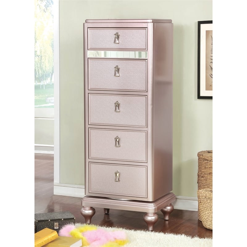 Furniture of America Appell Wood Swivel Chest with Mirror in Rose Gold
