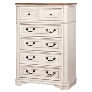 furniture of america mayves transitional wood 5-drawer chest in antique white