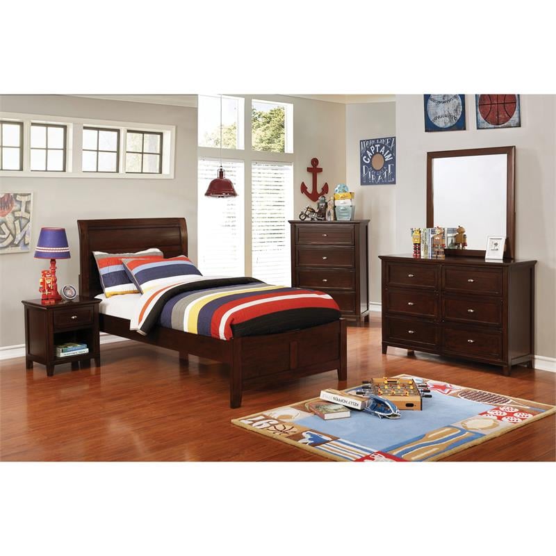 Furniture of America Gamora Wood Dresser with Mirror in Brown Cherry