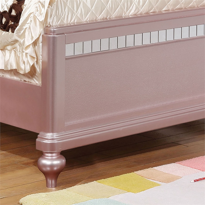 Furniture of America Appell Solid Wood Tufted Queen Panel Bed in Rose Gold