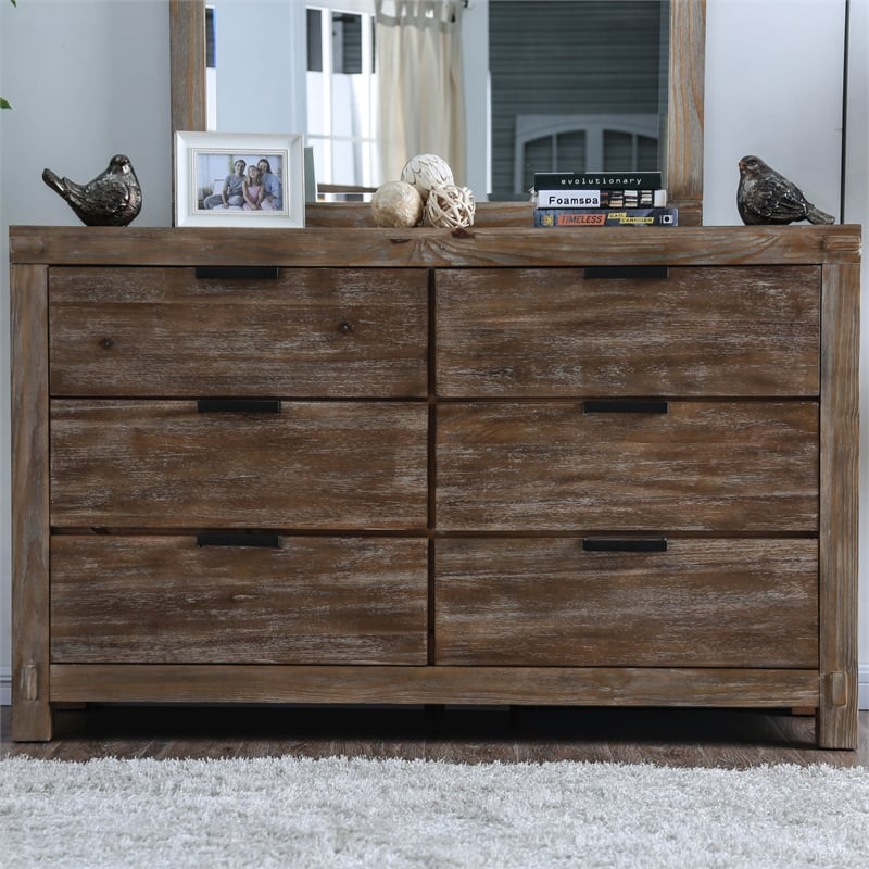 Furniture of America Russ Rustic Wood 6-Drawer Dresser in Weathered Light Oak