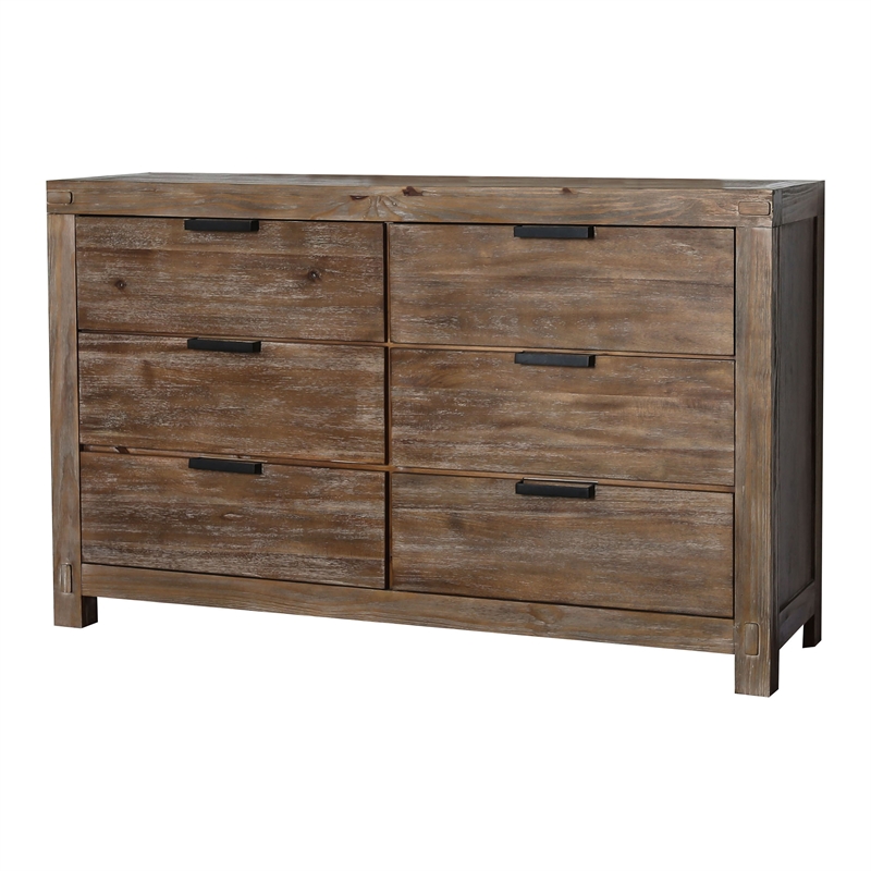 Furniture of America Russ Rustic Wood 6-Drawer Dresser in Weathered Light Oak
