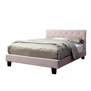 furniture of america kylen modern flannelette fabric tufted panel bed in blush pink