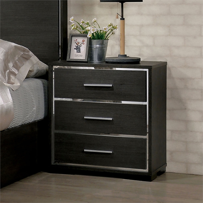 Furniture of America Henly Contemporary Wood 3-Drawer Nightstand in Warm Gray