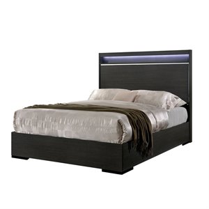 Furniture of America Henly Wood Queen Panel Bed with LED Lights in Warm Gray